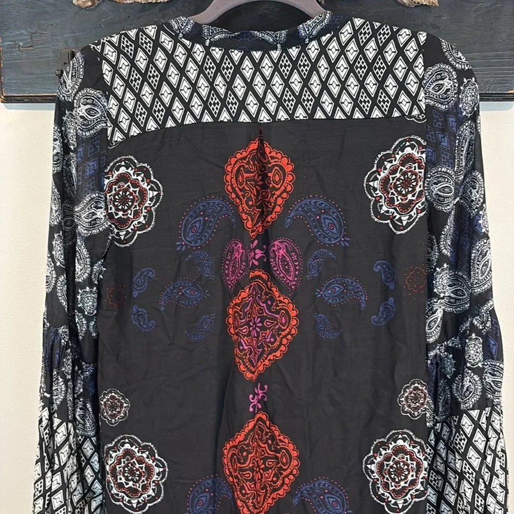 Free People High Low Mixed Print Paisley Geometric Tunic Midi Dress Size XS